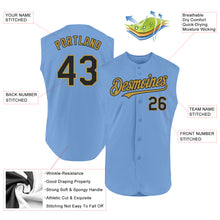 Load image into Gallery viewer, Custom Light Blue Black-Old Gold Authentic Sleeveless Baseball Jersey
