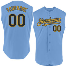 Load image into Gallery viewer, Custom Light Blue Black-Old Gold Authentic Sleeveless Baseball Jersey
