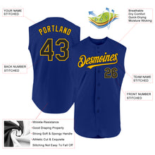 Load image into Gallery viewer, Custom Royal Black-Gold Authentic Sleeveless Baseball Jersey

