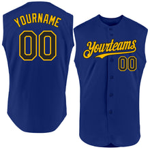 Load image into Gallery viewer, Custom Royal Black-Gold Authentic Sleeveless Baseball Jersey
