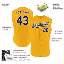 Load image into Gallery viewer, Custom Gold Navy-White Authentic Sleeveless Baseball Jersey
