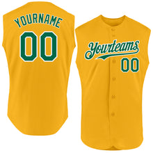 Load image into Gallery viewer, Custom Gold Kelly Green-White Authentic Sleeveless Baseball Jersey
