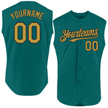 Load image into Gallery viewer, Custom Teal Old Gold-Black Authentic Sleeveless Baseball Jersey
