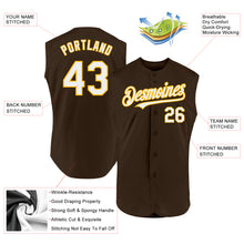 Load image into Gallery viewer, Custom Brown White-Gold Authentic Sleeveless Baseball Jersey
