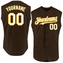 Load image into Gallery viewer, Custom Brown White-Gold Authentic Sleeveless Baseball Jersey
