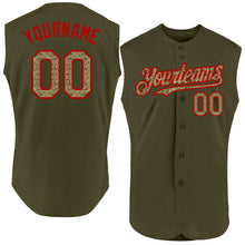 Load image into Gallery viewer, Custom Olive Camo-Red Authentic Sleeveless Salute To Service Baseball Jersey
