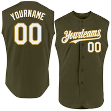 Load image into Gallery viewer, Custom Olive White-Old Gold Authentic Sleeveless Salute To Service Baseball Jersey
