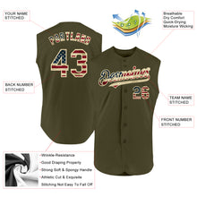 Load image into Gallery viewer, Custom Olive Vintage USA Flag-Cream Authentic Sleeveless Salute To Service Baseball Jersey
