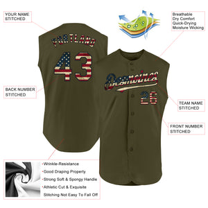 Custom Olive Vintage USA Flag-Black Authentic Sleeveless Salute To Service Baseball Jersey