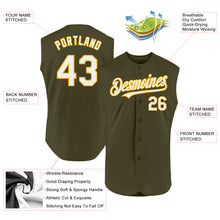 Load image into Gallery viewer, Custom Olive White-Gold Authentic Sleeveless Salute To Service Baseball Jersey
