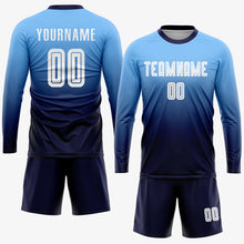Load image into Gallery viewer, Custom Light Blue White-Navy Sublimation Fade Fashion Soccer Uniform Jersey

