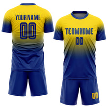 Load image into Gallery viewer, Custom Gold Royal Sublimation Fade Fashion Soccer Uniform Jersey
