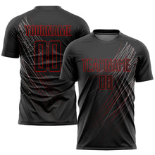 Load image into Gallery viewer, Custom Black Black-Red Sublimation Soccer Uniform Jersey
