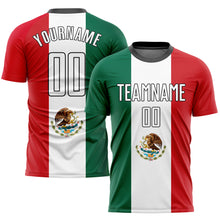 Load image into Gallery viewer, Custom Kelly Green White Red-Black Sublimation Mexican Flag Soccer Uniform Jersey
