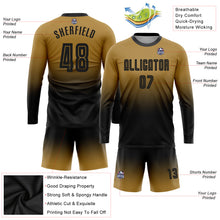 Load image into Gallery viewer, Custom Old Gold Black Sublimation Long Sleeve Fade Fashion Soccer Uniform Jersey
