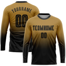 Load image into Gallery viewer, Custom Old Gold Black Sublimation Long Sleeve Fade Fashion Soccer Uniform Jersey
