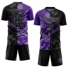 Load image into Gallery viewer, Custom Graffiti Pattern Black Purple-Gray Scratch Sublimation Soccer Uniform Jersey
