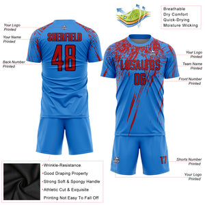 Custom Electric Blue Red-Navy Sublimation Soccer Uniform Jersey