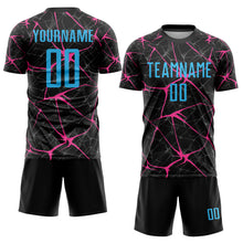 Load image into Gallery viewer, Custom Black Sky Blue-Pink Sublimation Soccer Uniform Jersey
