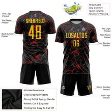 Load image into Gallery viewer, Custom Black Yellow-Red Sublimation Soccer Uniform Jersey

