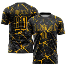 Load image into Gallery viewer, Custom Black Yellow Sublimation Soccer Uniform Jersey
