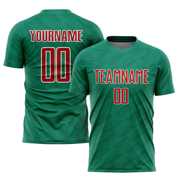 Custom Kelly Green Red-White Sublimation Mexico Soccer Uniform Jersey