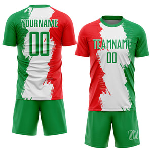 Custom Grass Green Red-White Sublimation Mexico Soccer Uniform Jersey