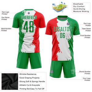 Custom Grass Green Red-White Sublimation Mexico Soccer Uniform Jersey