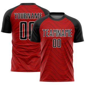 Custom Red Black-White Wavy Lines Sublimation Soccer Uniform Jersey