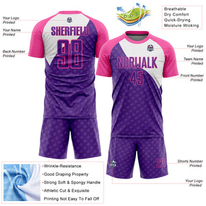 Custom Purple Pink-White Curve Lines Sublimation Soccer Uniform Jersey
