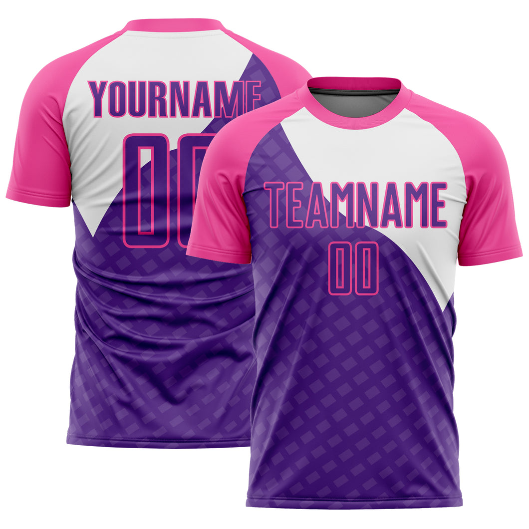 Custom Purple Pink-White Curve Lines Sublimation Soccer Uniform Jersey