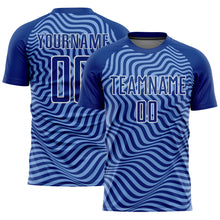 Load image into Gallery viewer, Custom Royal Light Blue-White Wavy Lines Sublimation Soccer Uniform Jersey

