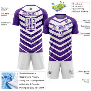 Custom Purple White Arrow Shapes Sublimation Soccer Uniform Jersey