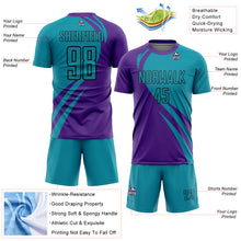 Load image into Gallery viewer, Custom Purple Teal-Black Curve Lines Sublimation Soccer Uniform Jersey
