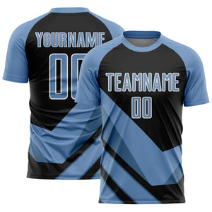 Custom Light Blue Black-White Arrow Shapes Sublimation Soccer Uniform Jersey