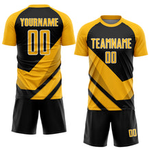 Load image into Gallery viewer, Custom Gold Black-White Arrow Shapes Sublimation Soccer Uniform Jersey
