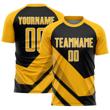 Load image into Gallery viewer, Custom Gold Black-White Arrow Shapes Sublimation Soccer Uniform Jersey

