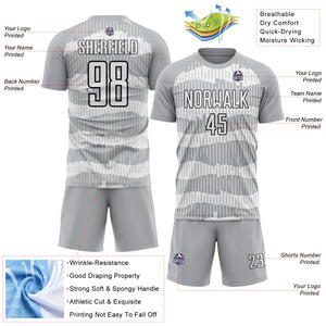 Custom Gray White-Black Pinstripe Sublimation Soccer Uniform Jersey