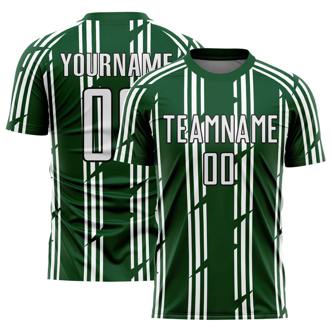 Custom Green White-Black Pinstripe Sublimation Soccer Uniform Jersey