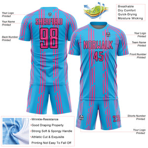 Custom Sky Blue Pink-Black Pinstripe Sublimation Soccer Uniform Jersey