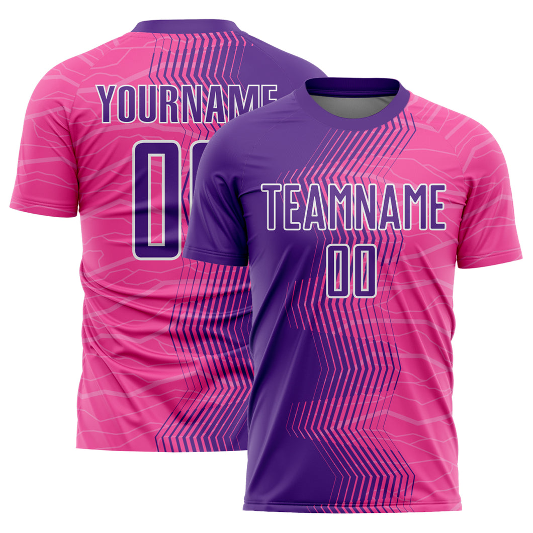 Custom Pink Purple-White Gradient Arrow Sublimation Soccer Uniform Jersey