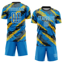 Load image into Gallery viewer, Custom Electric Blue Yellow-White Sublimation Soccer Uniform Jersey
