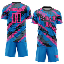 Load image into Gallery viewer, Custom Electric Blue Pink-White Sublimation Soccer Uniform Jersey
