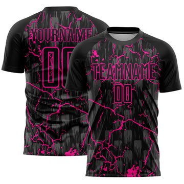 Custom Black Deep Pink Lightning Sublimation Soccer Uniform Jersey