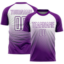 Load image into Gallery viewer, Custom Purple White Abstract Geometric Triangles Sublimation Soccer Uniform Jersey
