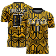 Load image into Gallery viewer, Custom Gold Black-White Abstract Geometric Shapes Sublimation Soccer Uniform Jersey
