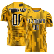 Load image into Gallery viewer, Custom Gold Black-White Lines Sublimation Soccer Uniform Jersey
