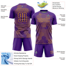 Load image into Gallery viewer, Custom Purple Gold Abstract Hexagon Sublimation Soccer Uniform Jersey
