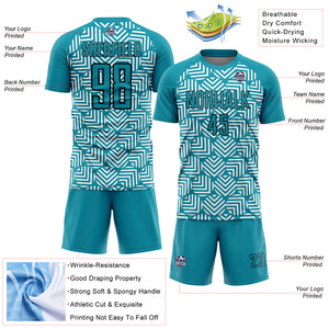 Custom Teal Black Abstract Geometric Shapes Sublimation Soccer Uniform Jersey