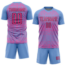 Load image into Gallery viewer, Custom Light Blue Pink-Black Abstract Geometric Shapes Sublimation Soccer Uniform Jersey
